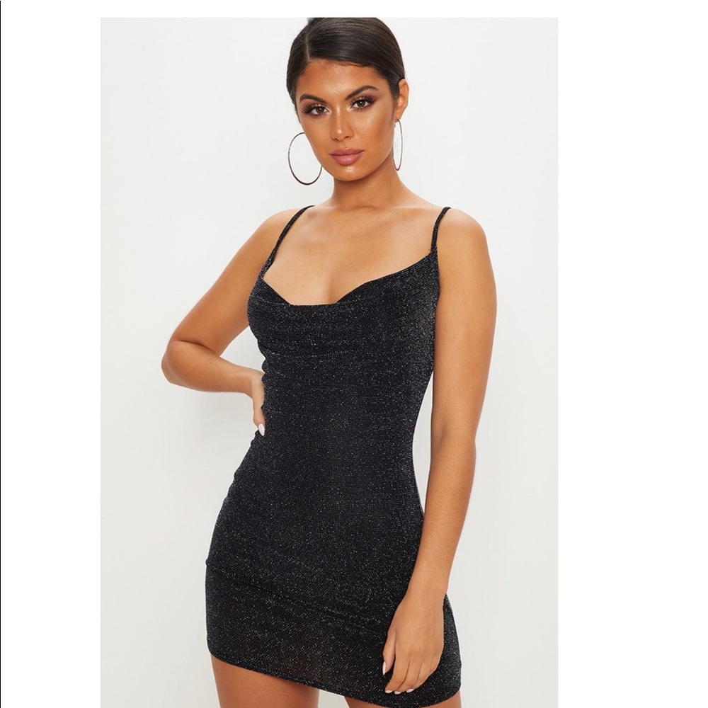 PrettyLittleThing Black Cowl Neck Bodycon Dress